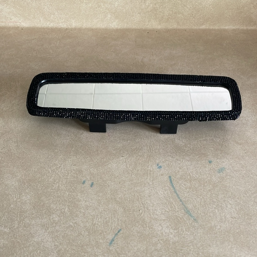 Black Sparkle Gem Clip On Rearview Mirror Accessory - Picture 2 of 5